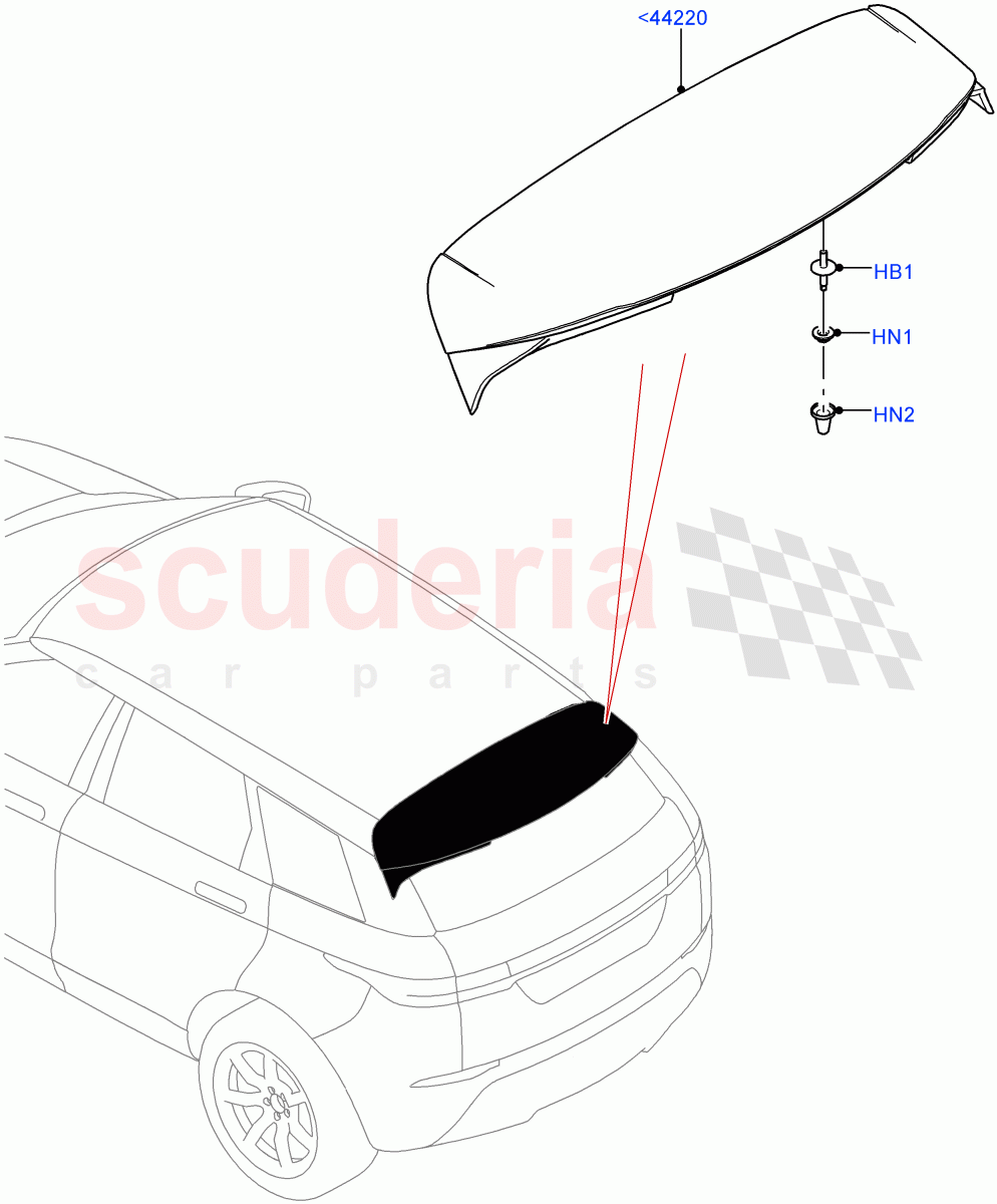 Spoiler And Related Parts(Halewood (UK)) of Land Rover Land Rover Range Rover Evoque (2019+) [2.0 Turbo Diesel AJ21D4]