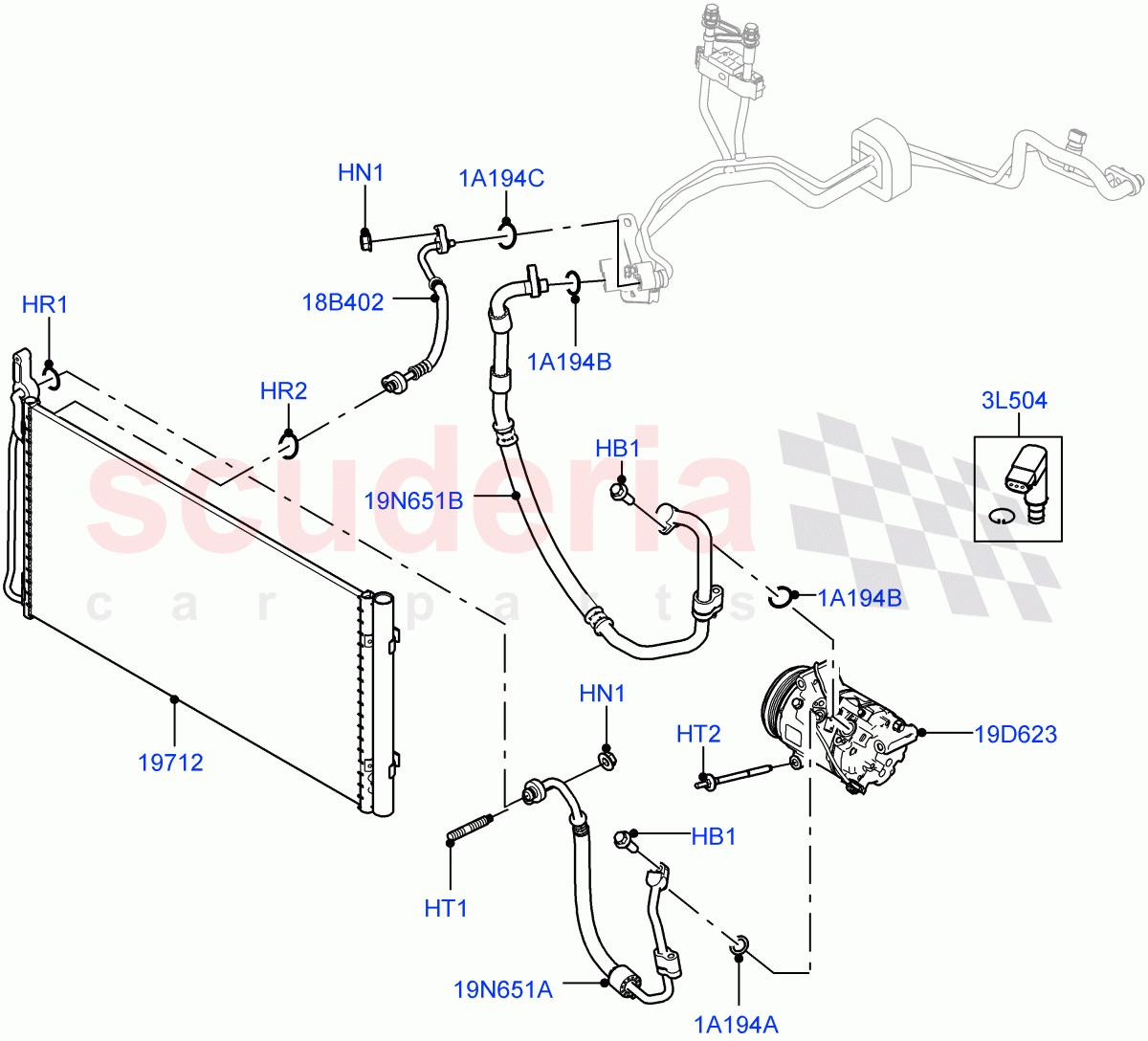 Air Conditioning Condensr/Compressr (Itatiaia (Brazil), Less Electric Engine Battery, Electric Engine Battery-MHEV) of Land Rover Land Rover Range Rover Evoque (2019+) [2.0 Turbo Diesel AJ21D4]