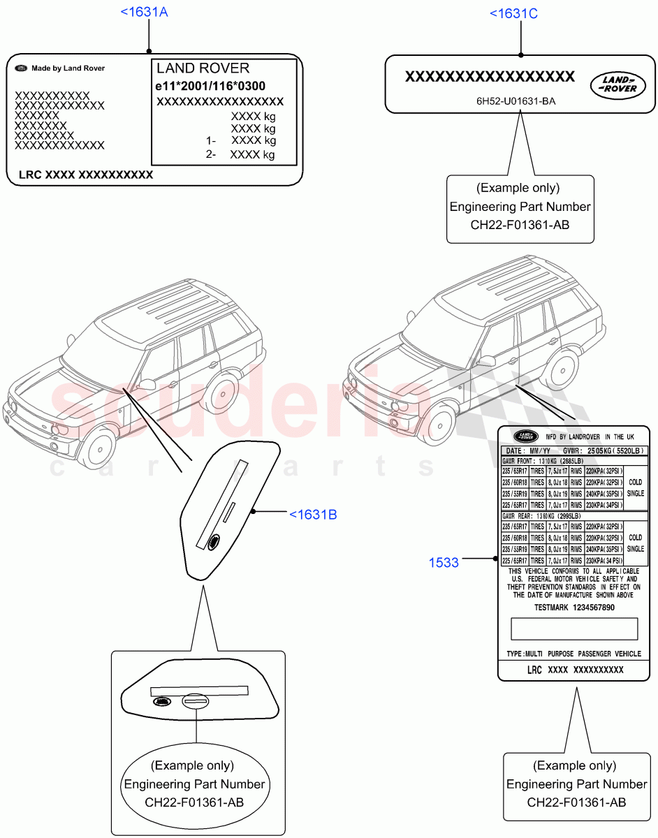 Labels (VIN Labels) (Requires VIN To Order) ((V) FROMAA000001) of Land Rover Land Rover Range Rover (2010-2012) [4.4 DOHC Diesel V8 DITC]