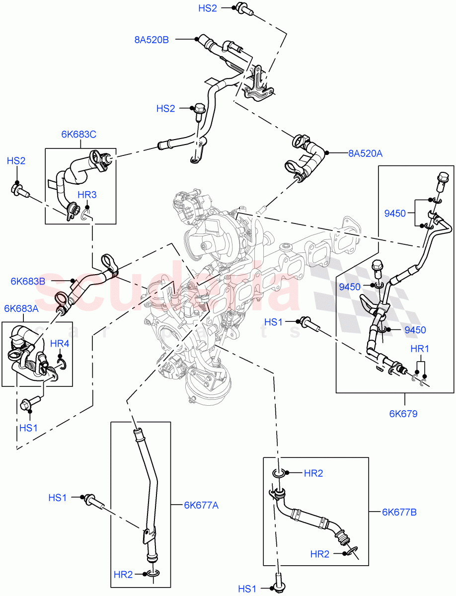 Turbocharger (Lubrication And Cooling) (3.0L AJ20D6 Diesel High) ((V) FROMLA000001) of Land Rover Land Rover Range Rover (2012-2021) [3.0 I6 Turbo Diesel AJ20D6]