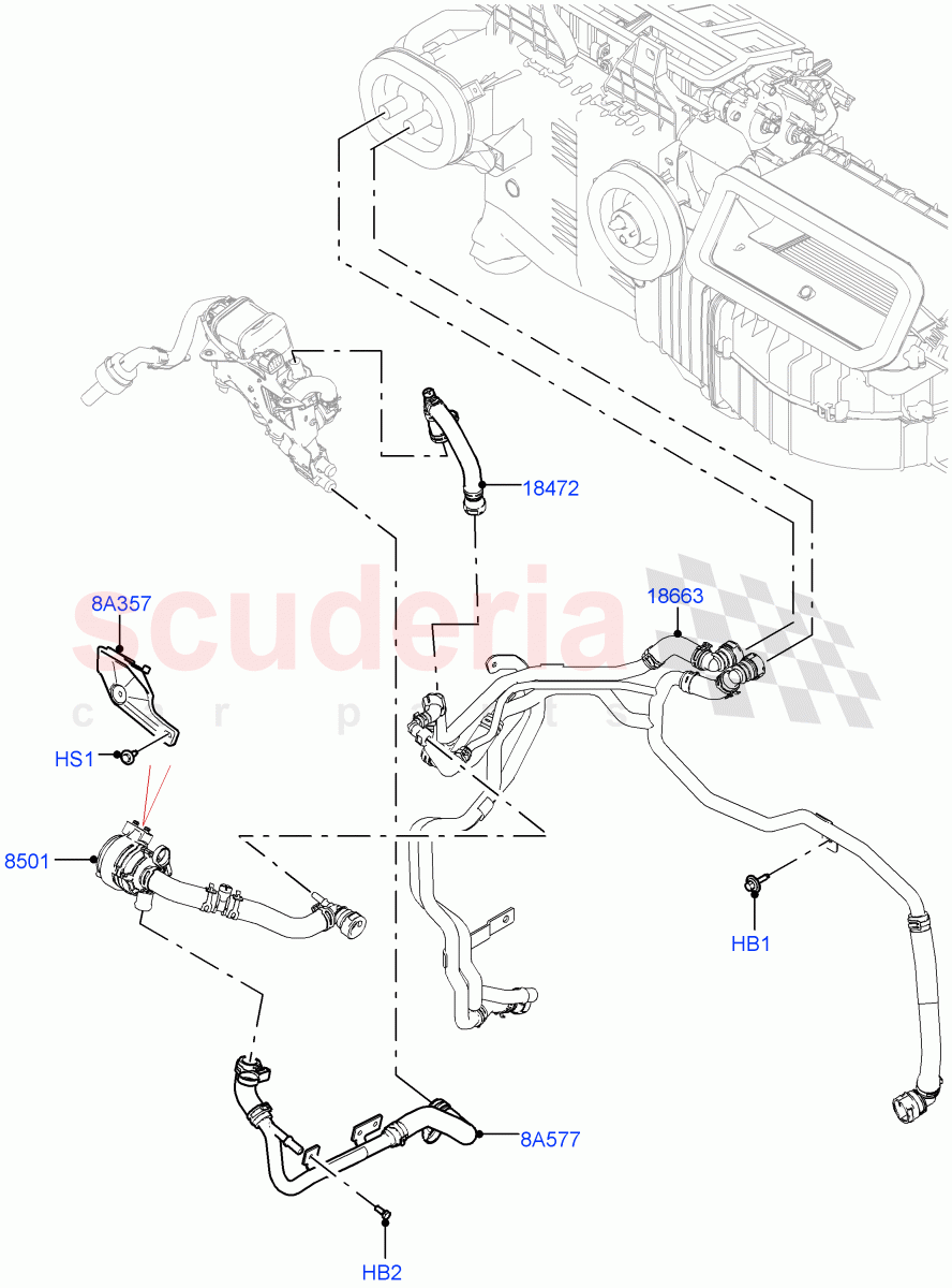 Heater Hoses(3.0L AJ20D6 Diesel High,Fuel Heater W/Pk Heat With Remote,Premium Air Conditioning-Front/Rear,Fuel Fired Heater With Park Heat)((V)FROMP2000001) of Land Rover Land Rover Defender (2020+) [3.0 I6 Turbo Petrol AJ20P6]