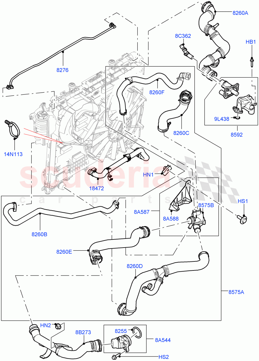 Cooling System Pipes And Hoses(Engine)(3.0L 24V V6 Turbo Diesel Std Flow,3.0L 24V DOHC V6 TC Diesel) of Land Rover Land Rover Range Rover Sport (2014+) [3.0 Diesel 24V DOHC TC]