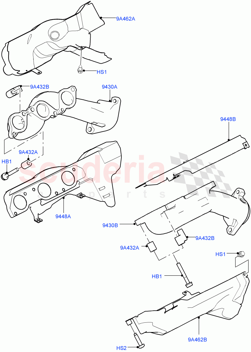 Exhaust Manifold(Solihull Plant Build)(3.0L DOHC GDI SC V6 PETROL,EU2,Proconve L6 Emissions,ULEV II Requirements,SULEV Requirements,Japan Requirements,EU6 Emissions,Stage V European Emissions,Euro Stage 4 Emissions)((V)FROMEA000001) of Land Rover Land Rover Range Rover (2012-2021) [3.0 DOHC GDI SC V6 Petrol]