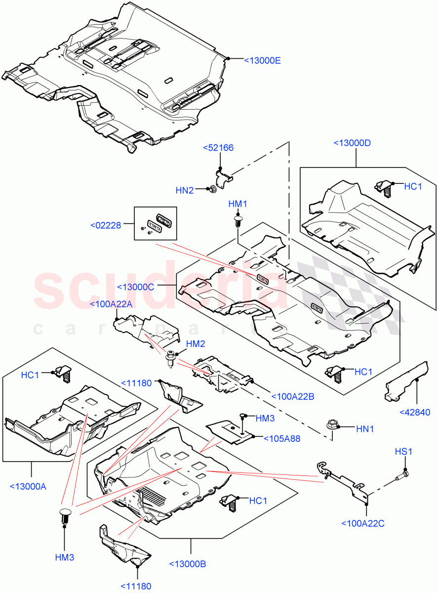 Floor Trim(Floor Carpets, Nitra Plant Build)((V)FROMK2000001) of Land Rover Land Rover Discovery 5 (2017+) [3.0 Diesel 24V DOHC TC]