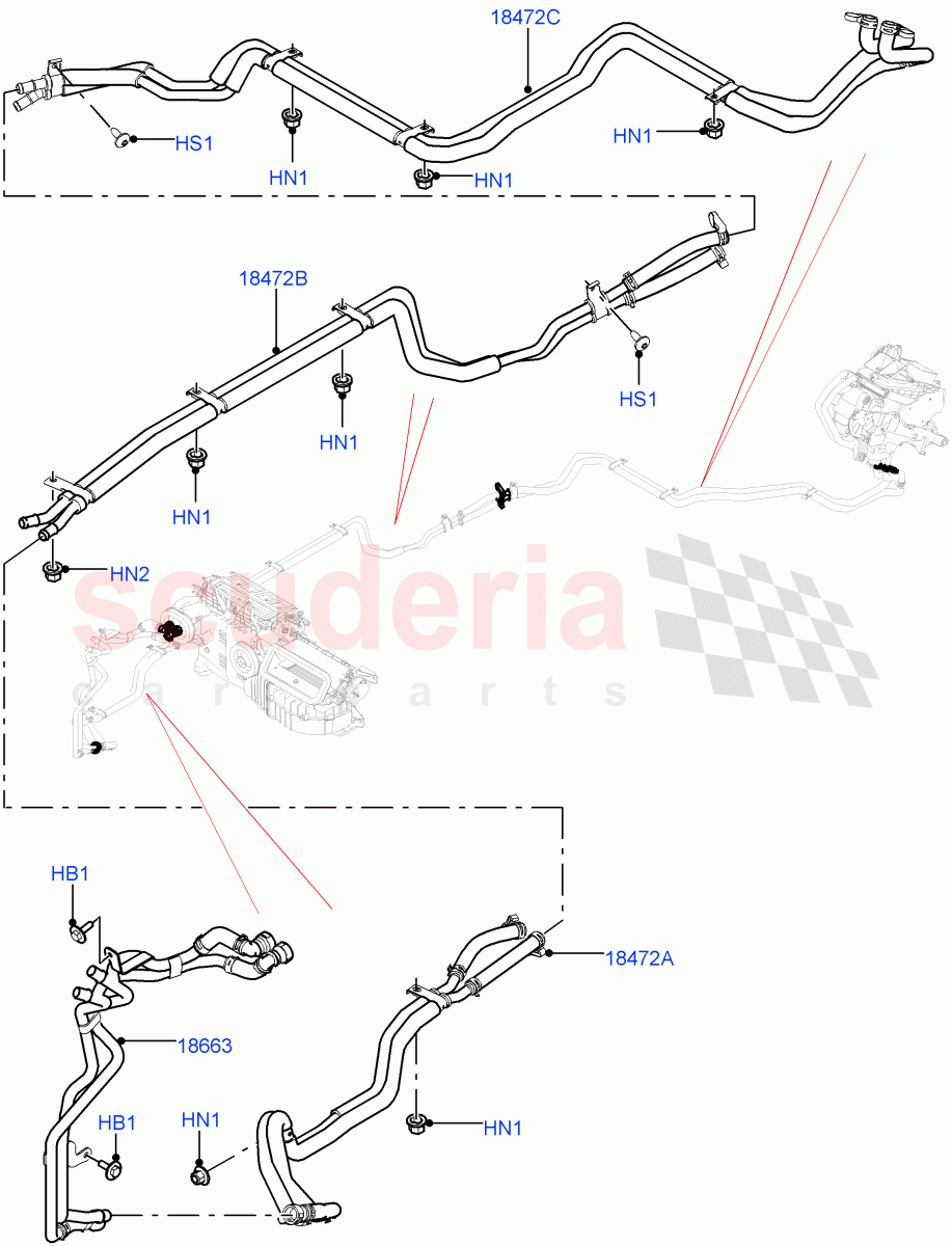 Heater Hoses (Nitra Plant Build) (3.0 V6 D Gen2 Twin Turbo, Premium Air Conditioning-Front/Rear, 3.0L DOHC GDI SC V6 PETROL, 3.0 V6 D Gen2 Mono Turbo, 3.0 V6 D Low MT ROW) ((V) FROMK2000001) of Land Rover Land Rover Discovery 5 (2017+) [3.0 I6 Turbo Diesel AJ20D6]