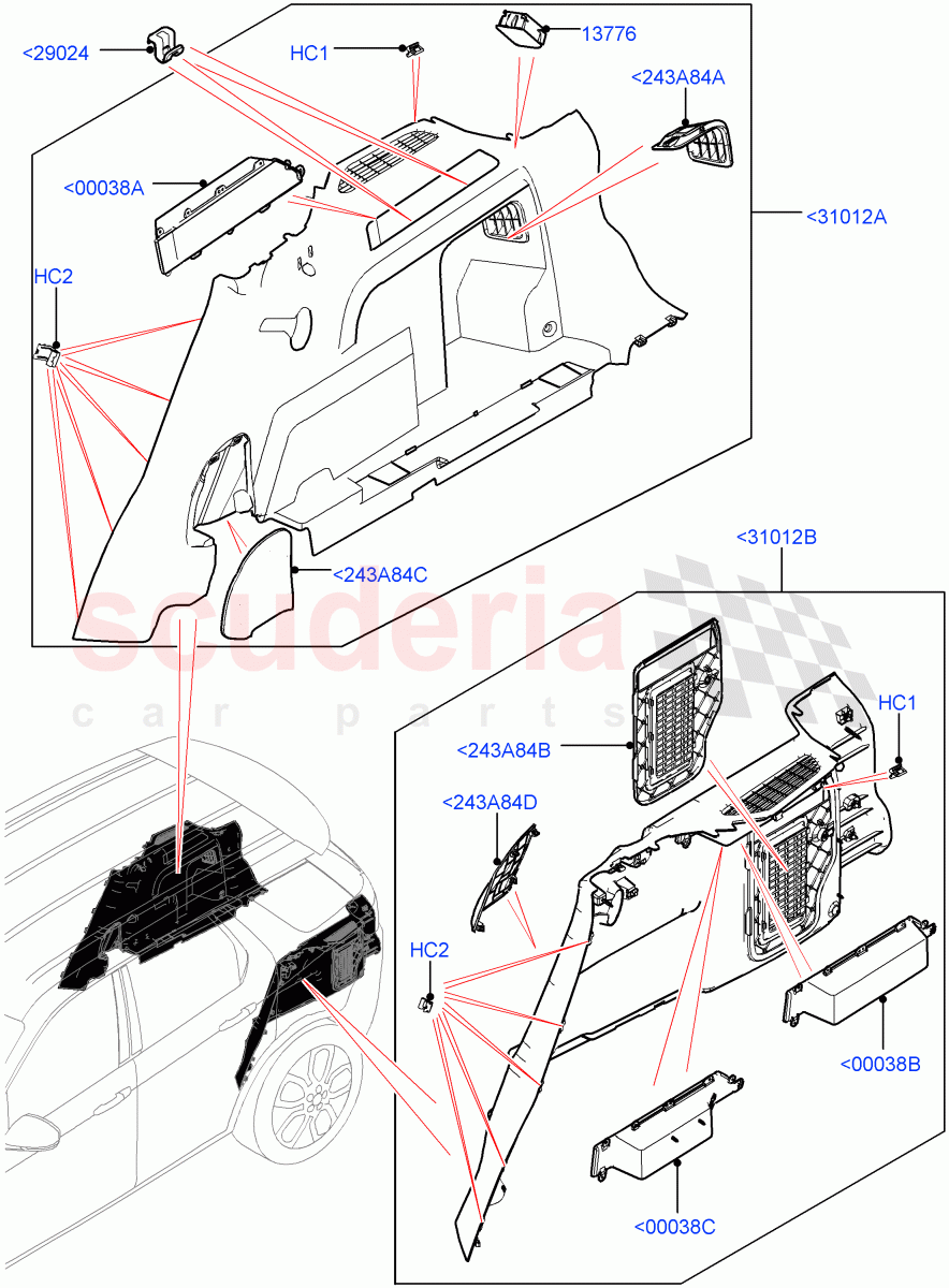 Side Trim (Luggage Compartment) (Changsu (China), With 60/40 Split - Folding Rr Seat, Less Chiller Unit) ((V) FROMFG000001) of Land Rover Land Rover Discovery Sport (2015+) [2.0 Turbo Diesel AJ21D4]