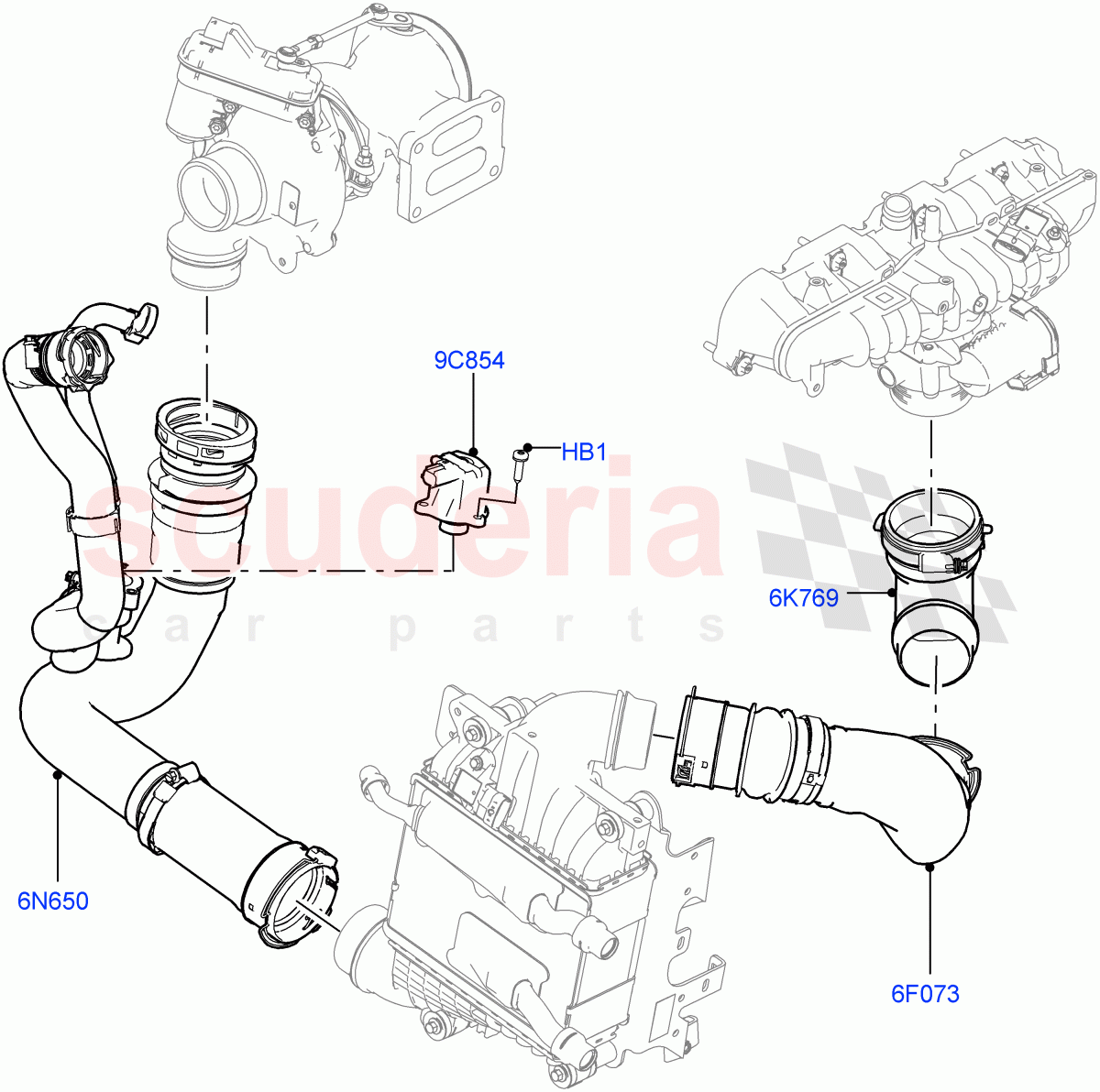 Intercooler/Air Ducts And Hoses (Air Ducts And Hoses) (2.0L I4 High DOHC AJ200 Petrol, 2.0L AJ200P Hi PHEV) ((V) FROMMA000001) of Land Rover Land Rover Range Rover (2012-2021) [2.0 Turbo Petrol AJ200P]