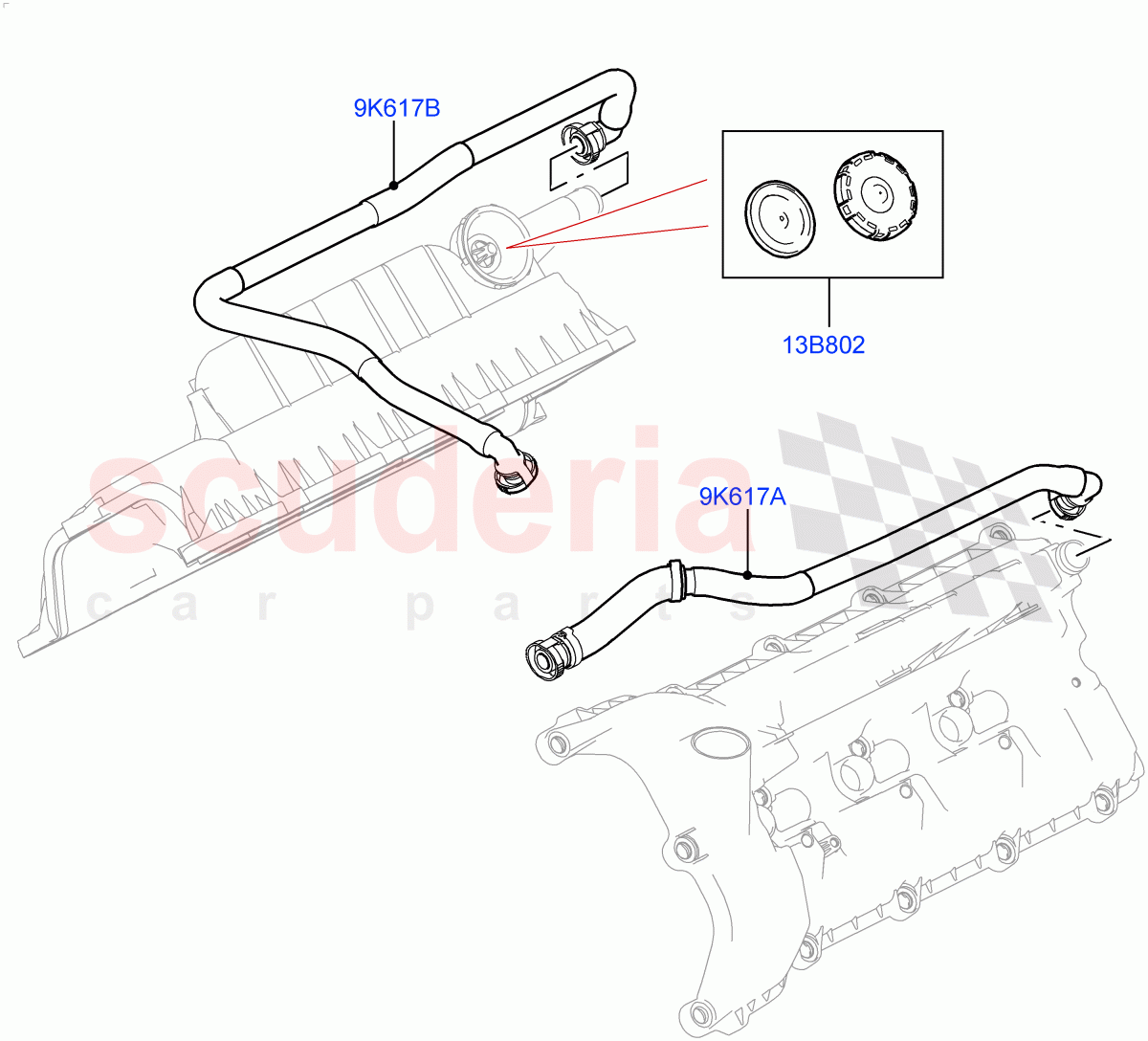 Emission Control - Crankcase (Nitra Plant Build) (3.0L DOHC GDI SC V6 PETROL) ((V) FROMK2000001) of Land Rover Land Rover Discovery 5 (2017+) [3.0 DOHC GDI SC V6 Petrol]