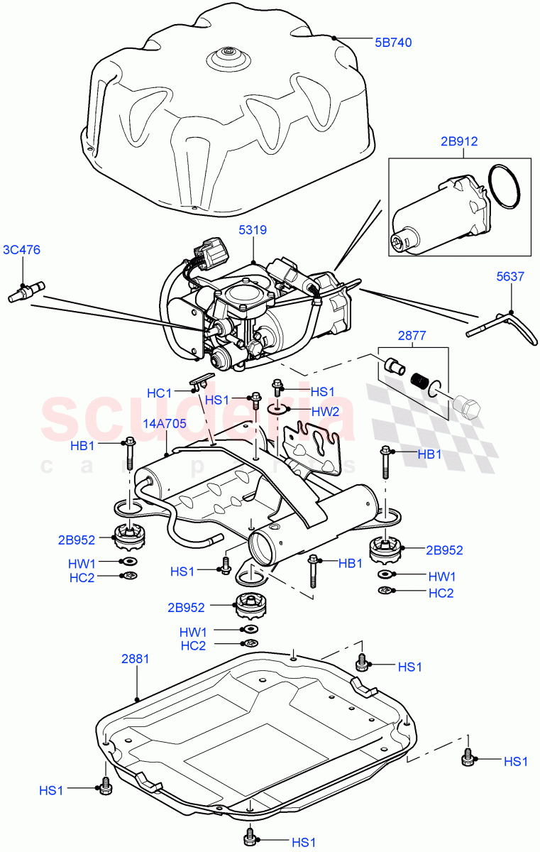 Air Suspension Compressor And Lines('Hitachi' Compressor, Compressor Assy)((V)FROMAA000001,(V)TOBA356346) of Land Rover Land Rover Range Rover (2010-2012) [5.0 OHC SGDI NA V8 Petrol]