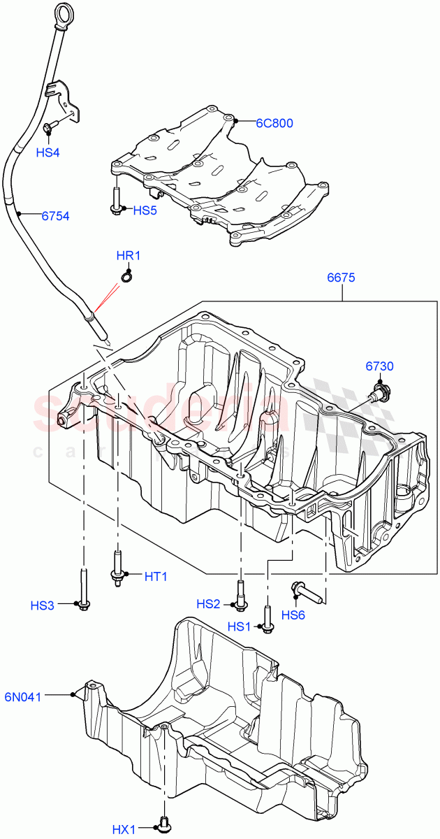 Oil Pan/Oil Level Indicator (2.0L I4 DSL MID DOHC AJ200, Itatiaia (Brazil), 2.0L I4 DSL HIGH DOHC AJ200) ((V) FROMGT000001) of Land Rover Land Rover Discovery Sport (2015+) [2.0 Turbo Diesel]