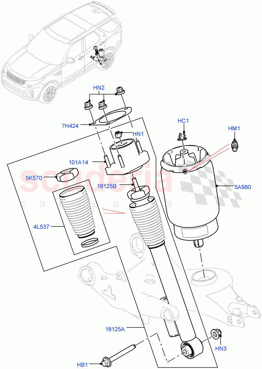 Rear Springs And Shock Absorbers (Nitra Plant Build) (With Four Corner Air Suspension) ((V) FROMK2000001, (V) TOL2999999) of Land Rover Land Rover Discovery 5 (2017+) [3.0 I6 Turbo Petrol AJ20P6]