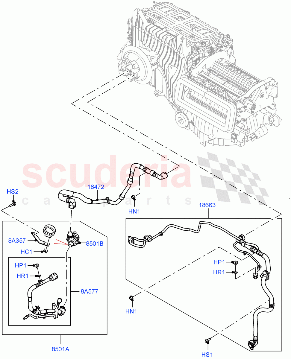 Heater Hoses (3.0L AJ20P6 Petrol High, Less Heater, With Air Conditioning - Front/Rear, With Ptc Heater) of Land Rover Land Rover Range Rover (2022+) [3.0 I6 Turbo Diesel AJ20D6]