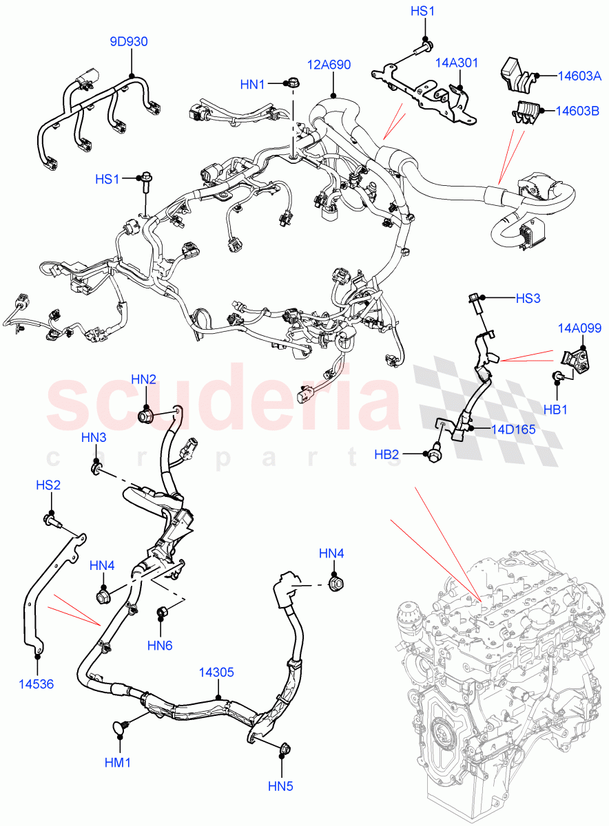 Engine Harness (RHD) (2.0L AJ200P Hi PHEV) ((V) FROMMA000001) of Land Rover Land Rover Range Rover Velar (2017+) [3.0 DOHC GDI SC V6 Petrol]