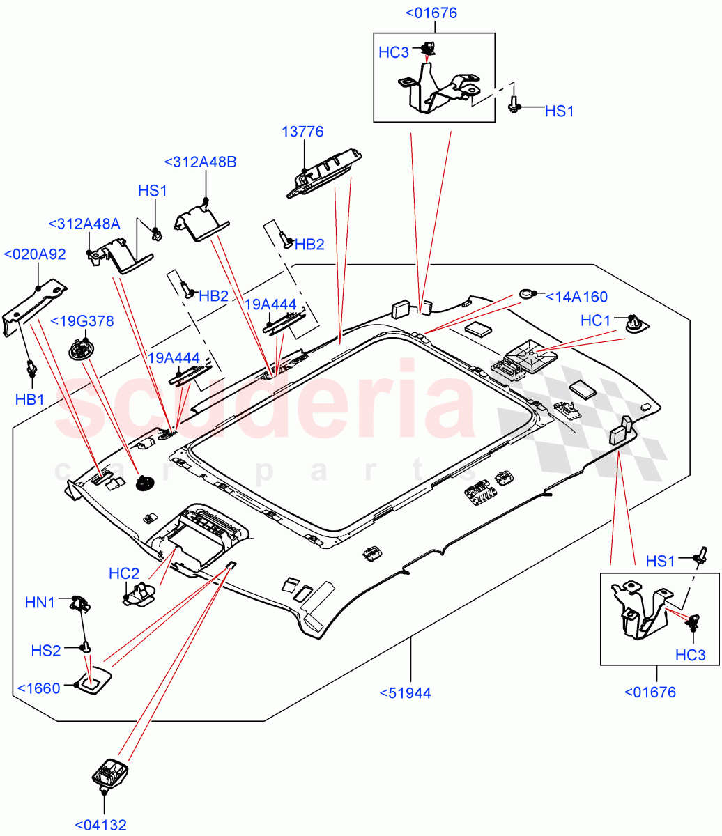 Headlining And Sun Visors(With Roof Conversion-Panorama Roof,Changsu (China),With Roof Conversion-Panorama Power) of Land Rover Land Rover Range Rover Evoque (2019+) [2.0 Turbo Diesel AJ21D4]