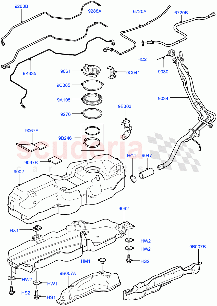 Fuel Tank & Related Parts (With 3 Vent Pipes, Vehicles With Original Fuel Tank) (3.6L V8 32V DOHC EFi Diesel Lion) ((V) FROM7A000001, (V) TO9A999999) of Land Rover Land Rover Range Rover Sport (2005-2009) [3.6 V8 32V DOHC EFI Diesel]