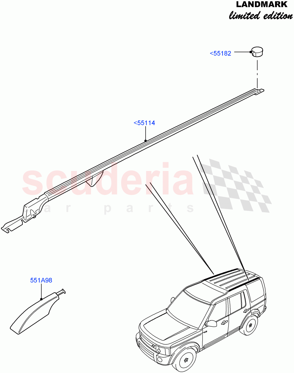 Roof Rack Systems (Landmark Limited Edition, Roof Rails - Extended) ((V) FROMBA000001) of Land Rover Land Rover Discovery 4 (2010-2016) [3.0 Diesel 24V DOHC TC]