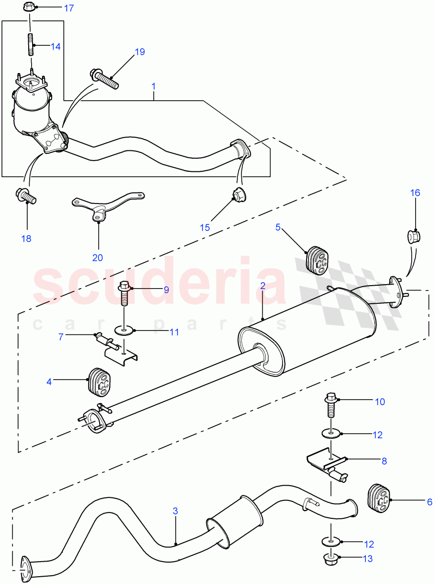 Exhaust System (130" Wheelbase) ((V) FROM7A000001, (V) TOBA999999) of Land Rover Land Rover Defender (2007-2016)