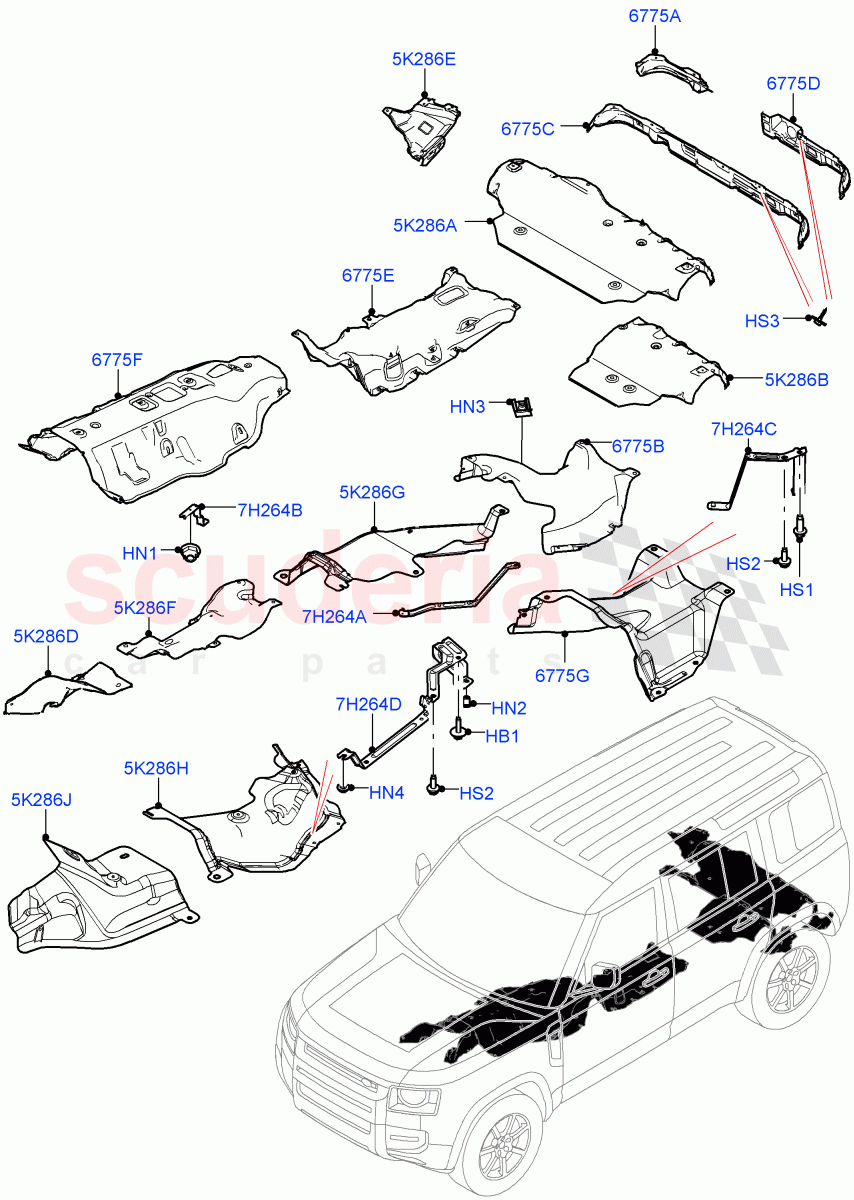 Splash And Heat Shields (Middle And Rear Section) of Land Rover Land Rover Defender (2020+) [3.0 I6 Turbo Diesel AJ20D6]