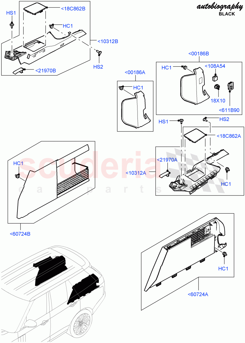 Side Trim (Luggage Compartment, Autobiography Black / SV Autobiography) (With 40/40 Split Individual Rr Seat) ((V) FROMEA000001, (V) TOHA999999) of Land Rover Land Rover Range Rover (2012-2021) [2.0 Turbo Petrol GTDI]