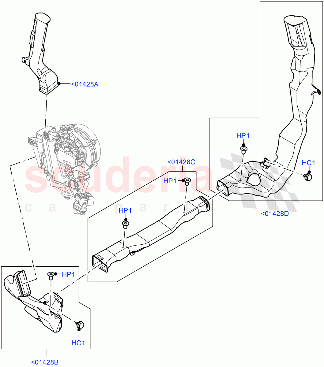 Air Vents, Louvres And Ducts (Internal Components, 3rd Row) (Standard Wheelbase, 3 Zone Air Conditioning + Chiller) of Land Rover Land Rover Defender (2020+) [3.0 I6 Turbo Diesel AJ20D6]