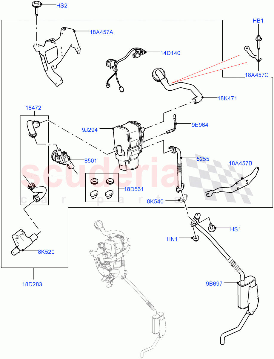 Auxiliary Fuel Fired Pre-Heater(Heater Components)(3.0 V6 D Low MT ROW,With Fuel Fired Heater,Less Park Heating,3.0 V6 D Gen2 Mono Turbo,3.0 V6 D Gen2 Twin Turbo,4.4L DOHC DITC V8 Diesel)((V)FROMJA000001,(V)TOJA999999) of Land Rover Land Rover Range Rover (2012-2021) [3.0 DOHC GDI SC V6 Petrol]