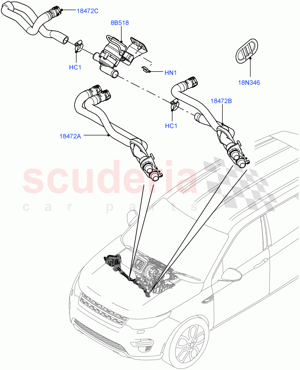 Heater Hoses (2.0L 16V TIVCT T/C Gen2 Petrol, Halewood (UK)) of Land Rover Land Rover Discovery Sport (2015+) [2.0 Turbo Petrol AJ200P]