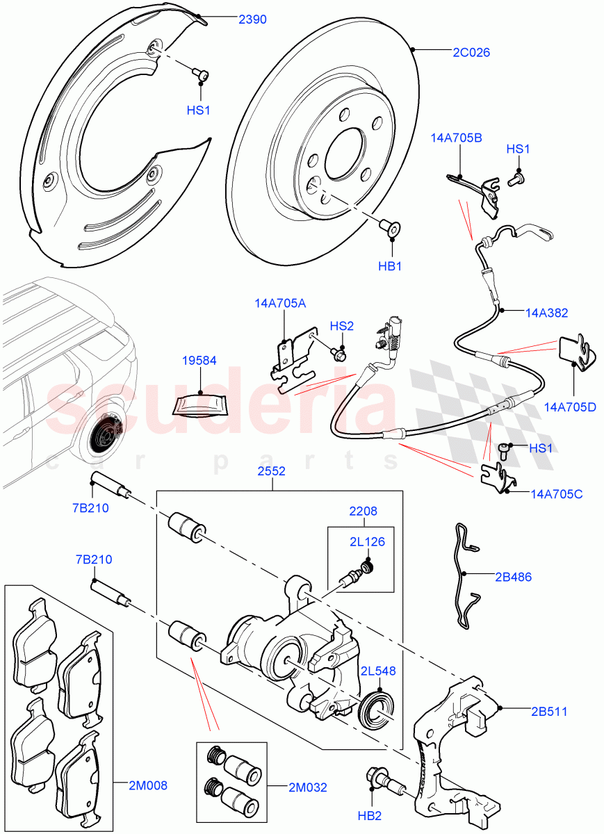 Rear Brake Discs And Calipers (Halewood (UK)) ((V) TOKH999999) of Land Rover Land Rover Discovery Sport (2015+) [2.0 Turbo Diesel AJ21D4]