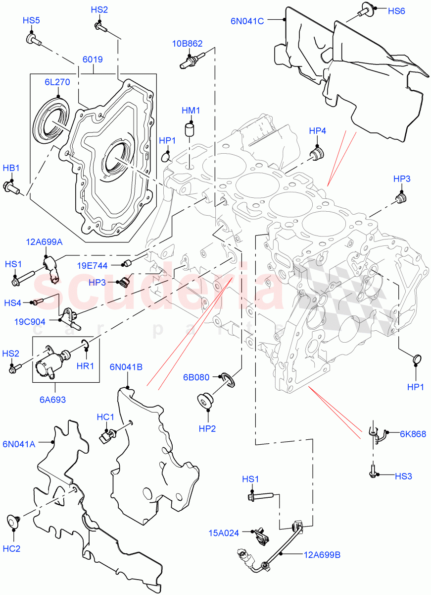 Cylinder Block And Plugs (2.0L AJ20P4 Petrol E100 PTA, Halewood (UK), 2.0L AJ20P4 Petrol High PTA, 2.0L AJ20P4 Petrol Mid PTA) ((V) TONH999999) of Land Rover Land Rover Range Rover Evoque (2019+) [2.0 Turbo Petrol AJ200P]