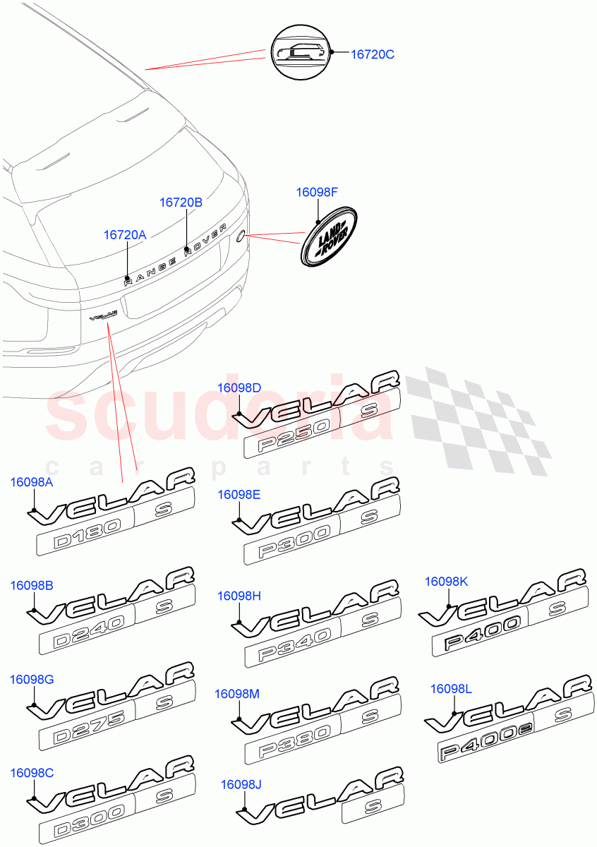 Name Plates(Rear)(Version - Core,Trunk Badge - S,Version - R-Dynamic,Trunk Badge - R Dynamic S)((V)TOMA999999) of Land Rover Land Rover Range Rover Velar (2017+) [3.0 I6 Turbo Diesel AJ20D6]