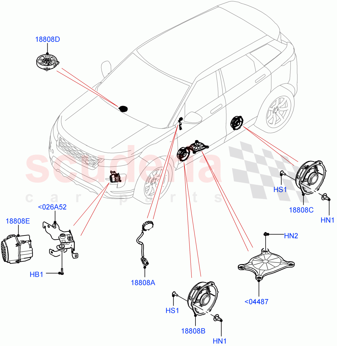 Speakers (Changsu (China), Standard Audio (Base)) of Land Rover Land Rover Range Rover Evoque (2019+) [1.5 I3 Turbo Petrol AJ20P3]