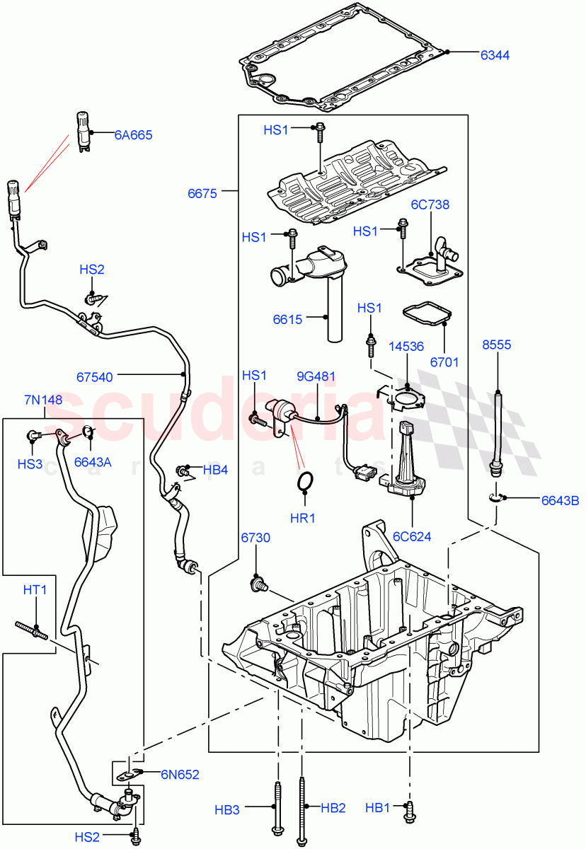 Oil Pan/Oil Level Indicator(Solihull Plant Build)(3.0 V6 Diesel)((V)FROMAA000001) of Land Rover Land Rover Range Rover Sport (2010-2013) [3.0 Diesel 24V DOHC TC]