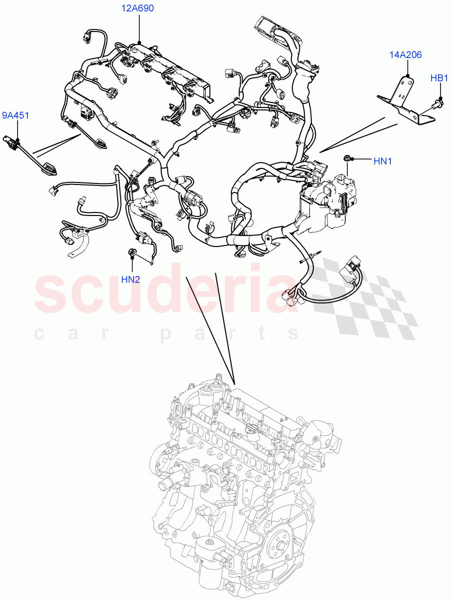 Electrical Wiring - Engine And Dash (Engine) (2.0L I4 DSL MID DOHC AJ200, Itatiaia (Brazil)) ((V) FROMGT000001, (V) TOHT999999) of Land Rover Land Rover Range Rover Evoque (2012-2018) [2.0 Turbo Petrol GTDI]