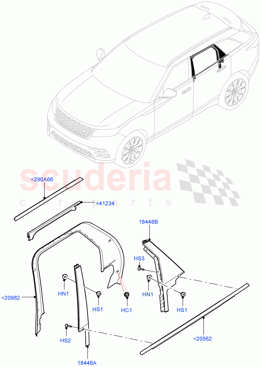 Rear Doors, Hinges & Weatherstrips (Finishers) of Land Rover Land Rover Range Rover Velar (2017+) [3.0 I6 Turbo Diesel AJ20D6]