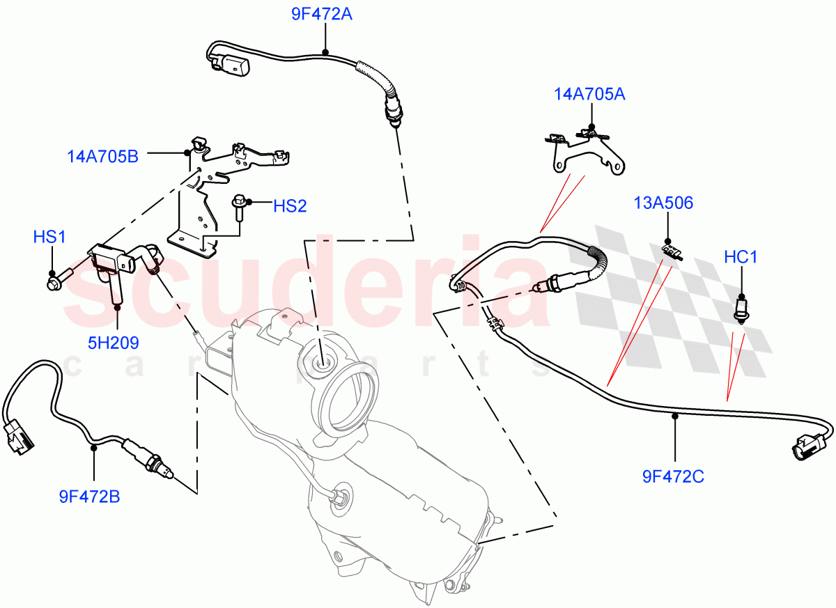 Exhaust Sensors And Modules (1.5L AJ20P3 Petrol High PHEV, Halewood (UK), 1.5L AJ20P3 Petrol High) ((V) FROMLH000001) of Land Rover Land Rover Range Rover Evoque (2019+) [1.5 I3 Turbo Petrol AJ20P3]