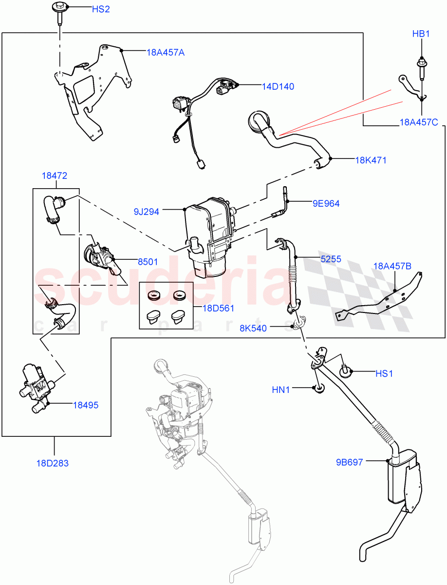 Auxiliary Fuel Fired Pre-Heater (Heater Components) (3.0 V6 D Gen2 Mono Turbo, Fuel Heater W/Pk Heat With Remote, 4.4L DOHC DITC V8 Diesel, Fuel Fired Heater With Park Heat, 3.0 V6 D Gen2 Twin Turbo, 3.0 V6 D Low MT ROW, 3.0L AJ20D6 Diesel High) ((V) FROMKA000001) of Land Rover Land Rover Range Rover (2012-2021) [5.0 OHC SGDI NA V8 Petrol]