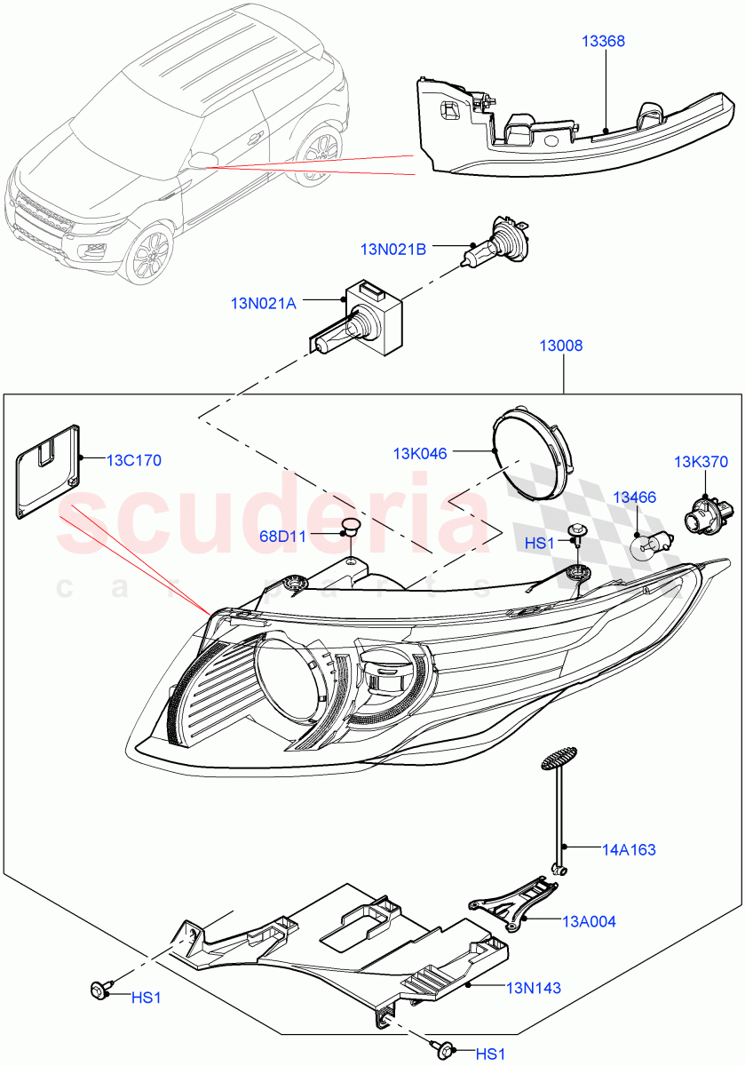 Headlamps And Front Flasher Lamps(Halewood (UK)) of Land Rover Land Rover Range Rover Evoque (2012-2018) [2.0 Turbo Diesel]