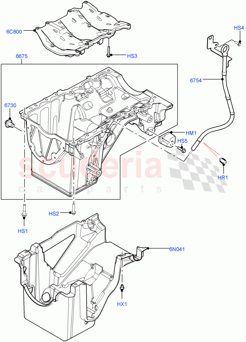 Oil Pan/Oil Level Indicator (2.0L I4 Mid DOHC AJ200 Petrol, 2.0L I4 High DOHC AJ200 Petrol) of Land Rover Land Rover Range Rover Velar (2017+) [2.0 Turbo Petrol AJ200P]