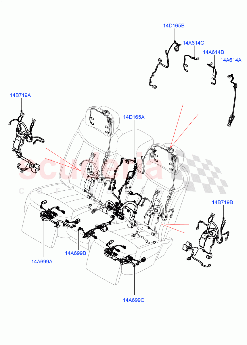 Wiring - Seats (2nd Row, Rear Seats) (With 2 Rear Small Individual Seats, 40/20/40 Super Slouch Rear Seat) of Land Rover Land Rover Range Rover (2022+) [4.4 V8 Turbo Petrol NC10]