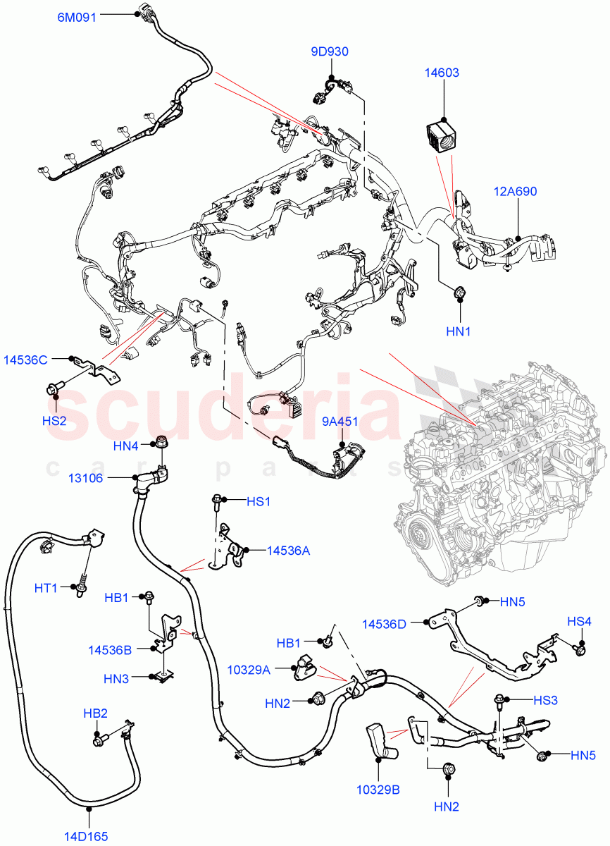 Engine Harness(Nitra Plant Build)(3.0L AJ20D6 Diesel High,Less Electric Engine Battery)((V)FROMM2000001) of Land Rover Land Rover Defender (2020+) [3.0 I6 Turbo Petrol AJ20P6]