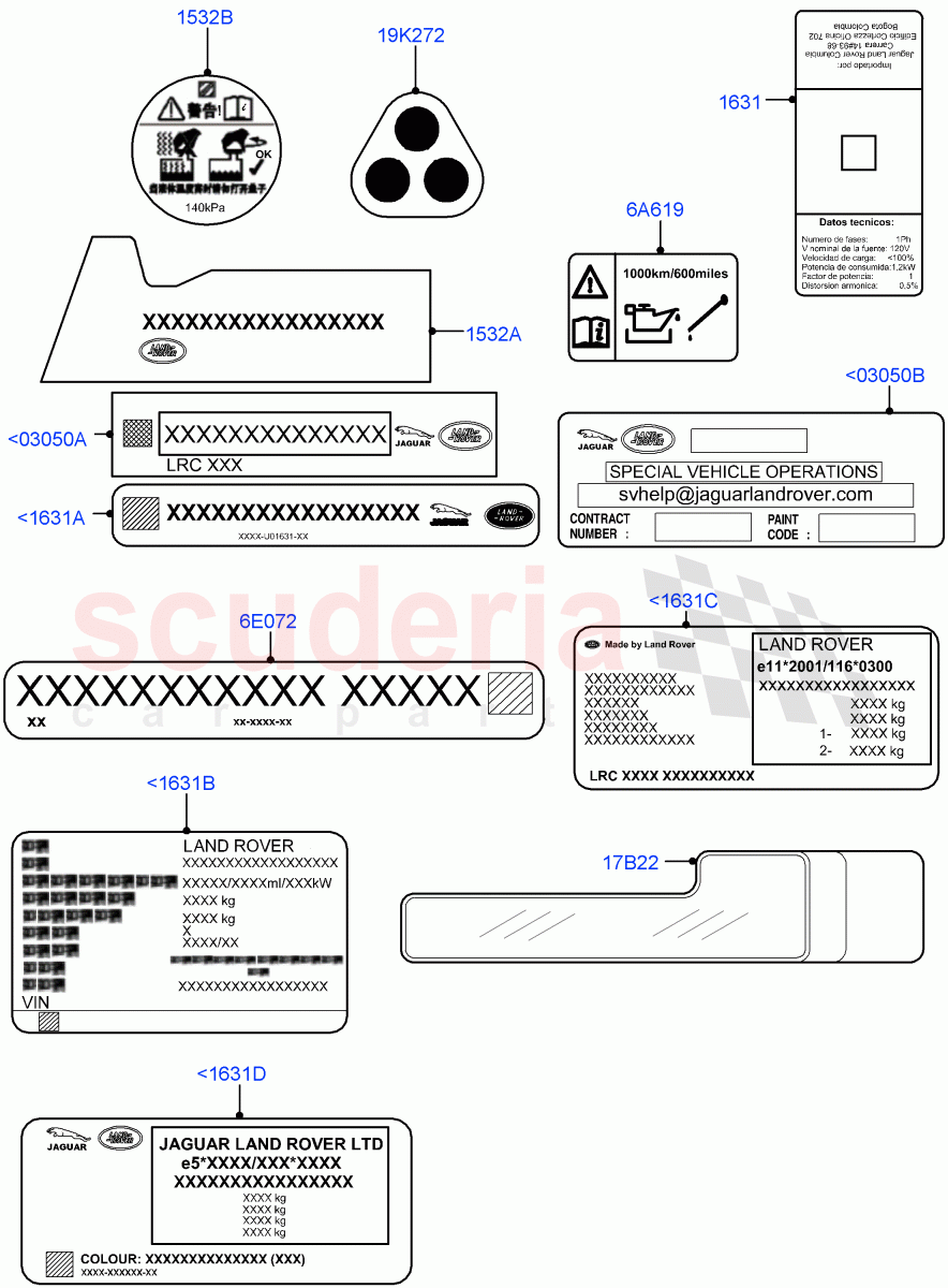 Labels (Information Decals) of Land Rover Land Rover Range Rover (2012-2021) [2.0 Turbo Petrol GTDI]
