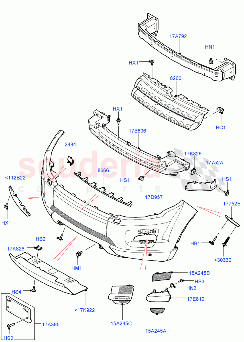 Radiator Grille And Front Bumper (Halewood (UK), Less Sales Badge, Non Sport/Dynamic) ((V) TOFH999999) of Land Rover Land Rover Range Rover Evoque (2012-2018) [2.2 Single Turbo Diesel]