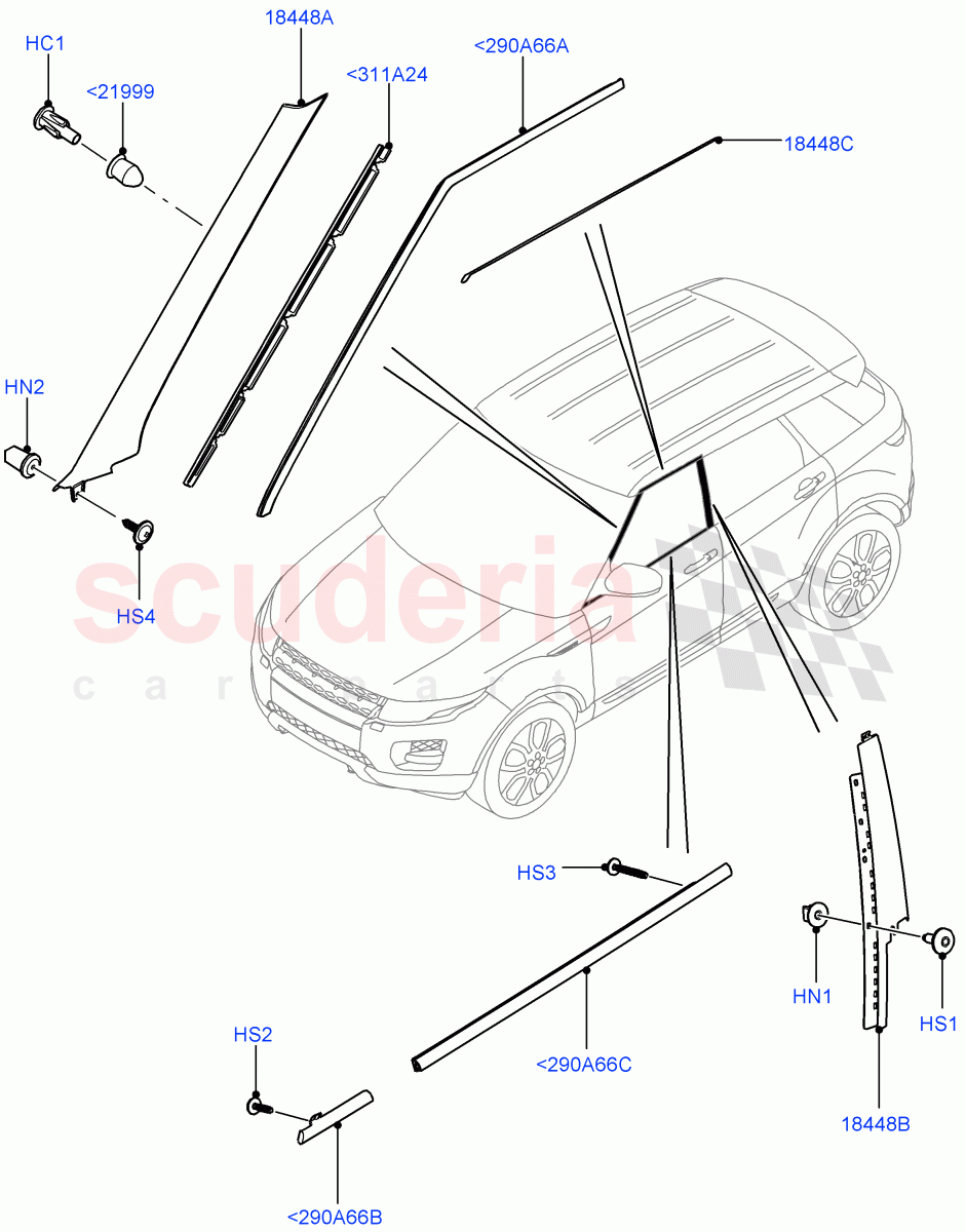 Front Doors, Hinges & Weatherstrips (Finishers) (5 Door, Changsu (China)) ((V) FROMEG000001) of Land Rover Land Rover Range Rover Evoque (2012-2018) [2.2 Single Turbo Diesel]