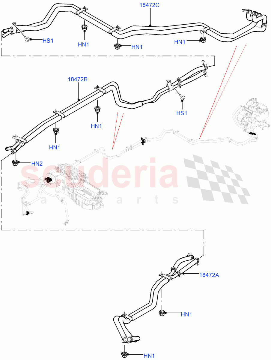 Heater Hoses(Rear)(2.0L I4 DSL HIGH DOHC AJ200,Premium Air Con Hybrid Front/Rear,2.0L AJ200P Hi PHEV,With Air Conditioning - Front/Rear,2.0L I4 High DOHC AJ200 Petrol)((V)FROMHA000001,(V)TOJA999999) of Land Rover Land Rover Range Rover Sport (2014+) [2.0 Turbo Petrol AJ200P]