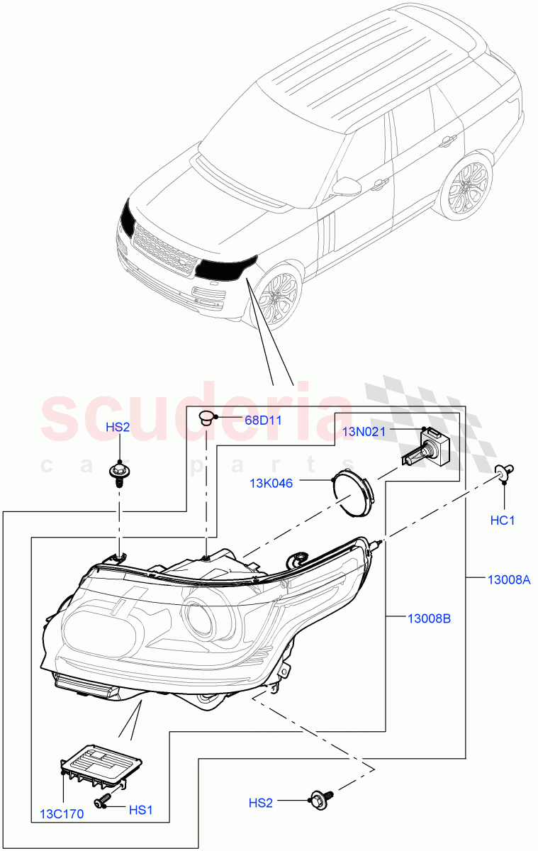 Headlamps And Front Flasher Lamps((V)TOHA999999) of Land Rover Land Rover Range Rover (2012-2021) [3.0 DOHC GDI SC V6 Petrol]