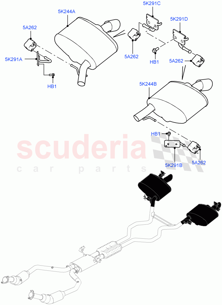 Exhaust System (Rear Section) (5.0L OHC SGDI SC V8 Petrol - AJ133, Non SVR) ((V) TOHA999999) of Land Rover Land Rover Range Rover Sport (2014+) [5.0 OHC SGDI SC V8 Petrol]