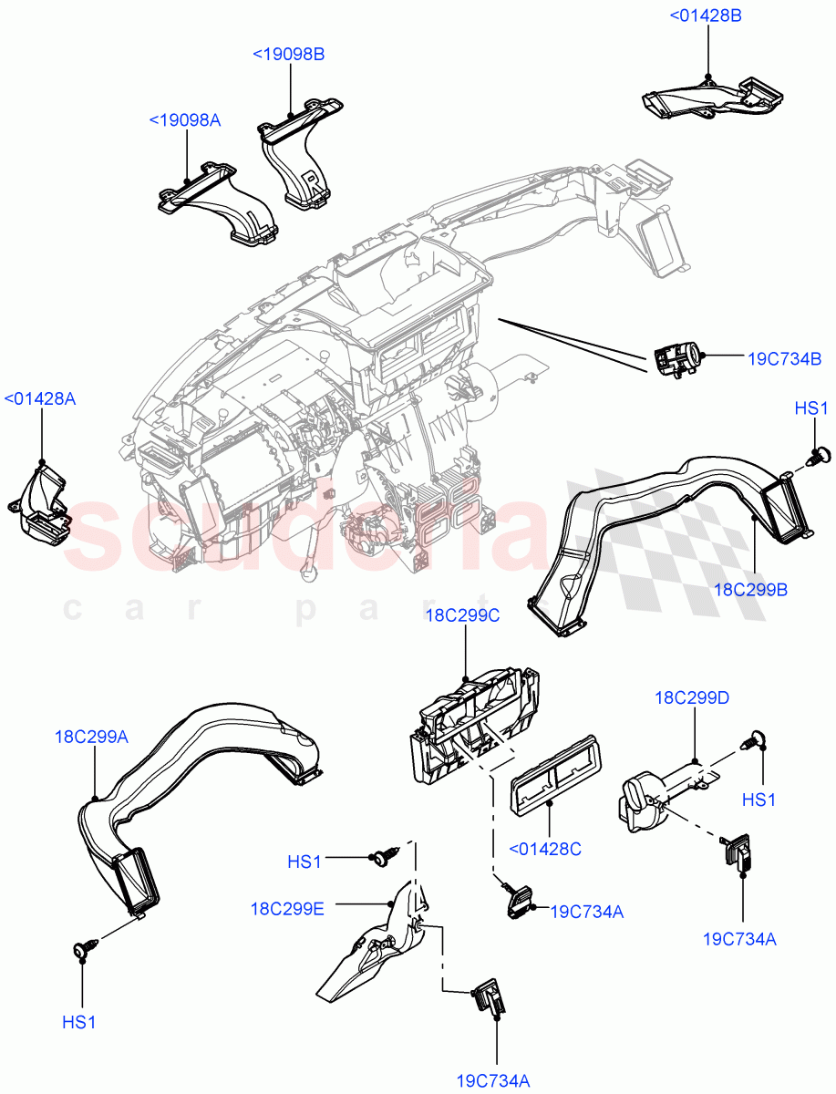 Air Vents, Louvres And Ducts(Instument Panel, Internal Components)(Less Head Up Display) of Land Rover Land Rover Range Rover Sport (2014+) [3.0 DOHC GDI SC V6 Petrol]