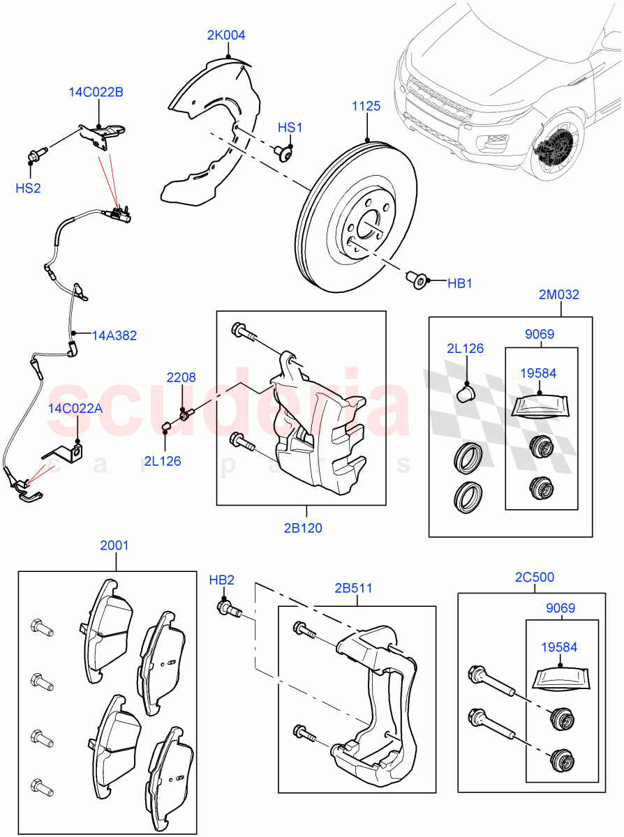 Front Brake Discs And Calipers(Halewood (UK),Front Disc And Caliper Size 18)((V)FROMHH000001) of Land Rover Land Rover Range Rover Evoque (2012-2018) [2.0 Turbo Petrol AJ200P]