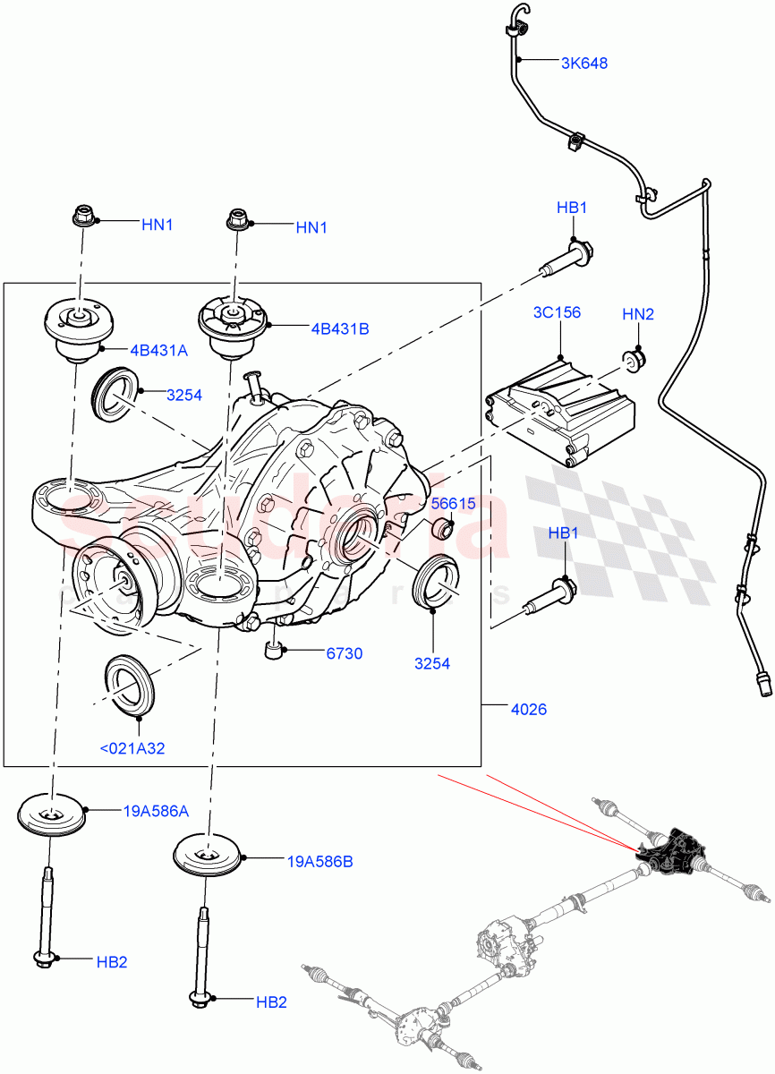 Rear Axle (Nitra Plant Build) (Rear Axle Open Style Differential) ((V) FROMK2000001, (V) TOL2999999) of Land Rover Land Rover Discovery 5 (2017+) [3.0 DOHC GDI SC V6 Petrol]