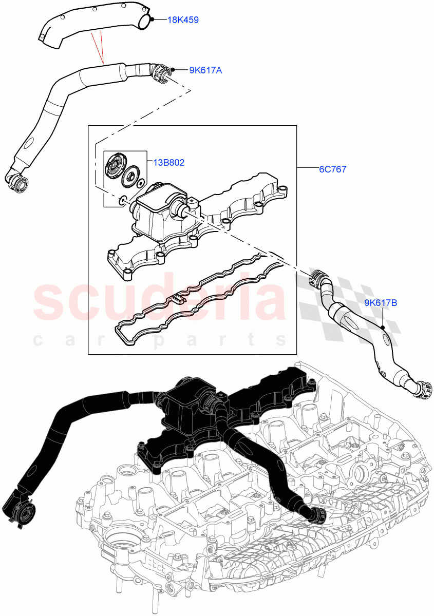 Emission Control - Crankcase (Nitra Plant Build) (3.0L AJ20P6 Petrol High) ((V) FROMM2000001) of Land Rover Land Rover Discovery 5 (2017+) [3.0 I6 Turbo Petrol AJ20P6]
