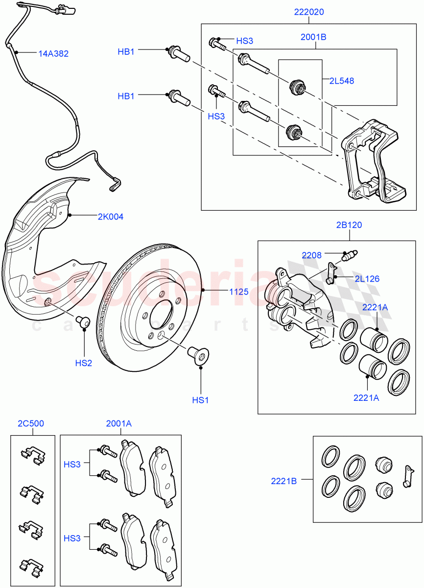 Front Brake Discs And Calipers (AJ Petrol 4.4 V8 EFI (220KW), With 17" Front Vented & Rear Vented, Lion Diesel 2.7 V6 (140KW), With 18" Front And Rear Vented) ((V) TO9A999999) of Land Rover Land Rover Range Rover Sport (2005-2009) [4.4 AJ Petrol V8]